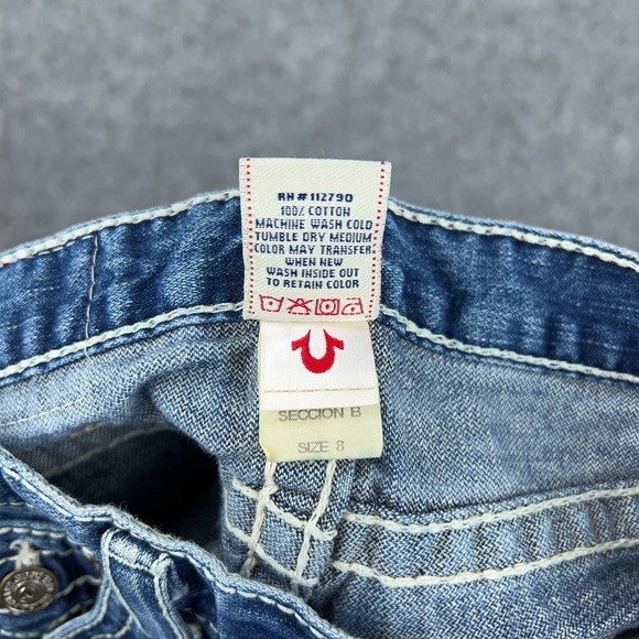 True Religion Jeans Girls 8 Blue Joey Big T Twisted Flare Flap Pockets Denim - Picture 13 of 15